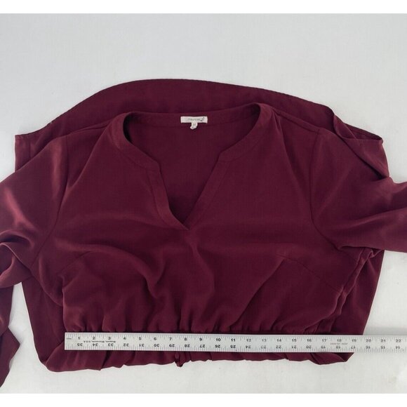Maurices Maroon Red Cinch Waist Bell Sleeve Chiffon Lined Dress Size XL Career - Picture 10 of 10
